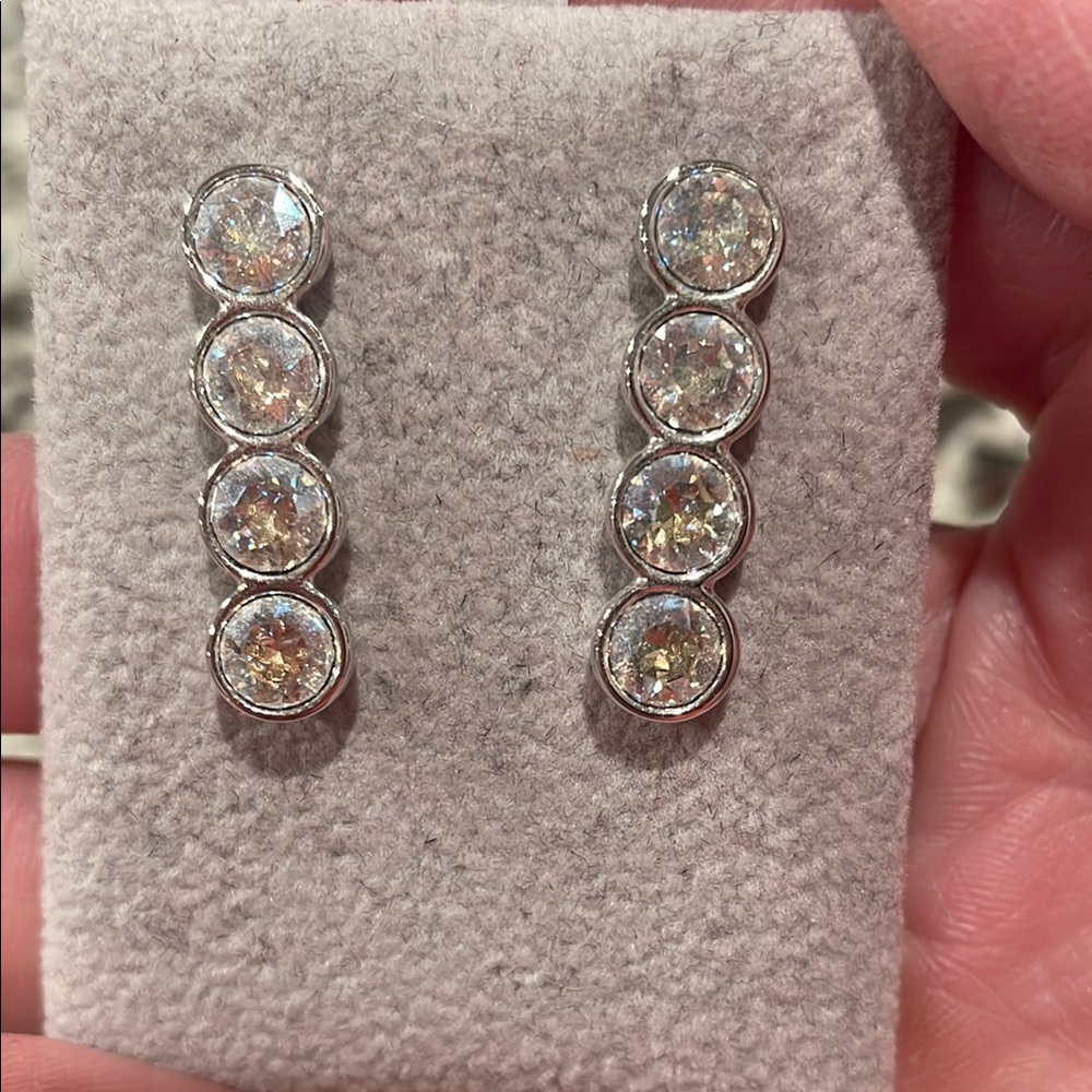 Swarovski Silver Linear Drop Earrings with Intricate Design